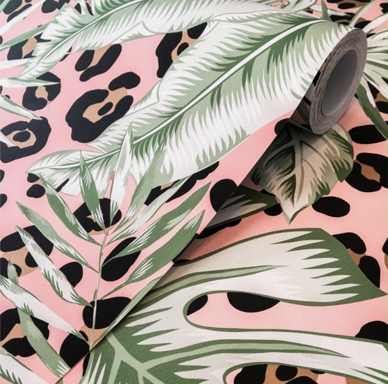 Pink Tropical Gold Leopard Print Wallpaper