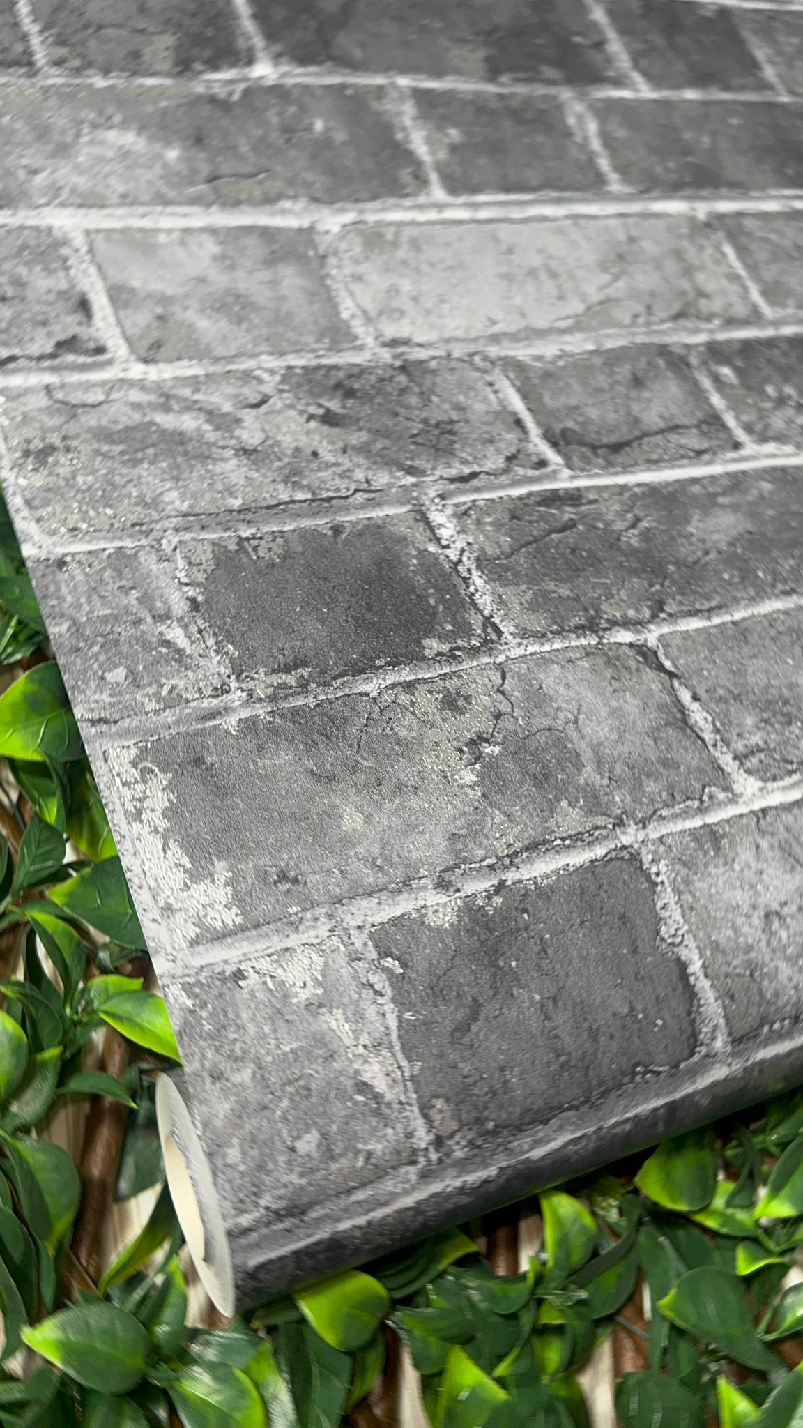 Rustic Black House Brick Effect Feature Wallpaper