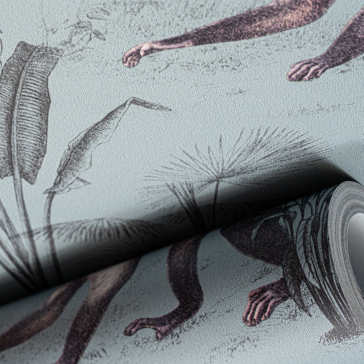 Blue Grey Tones Animal Safari Wallpaper Slightly Textured Feature Wall