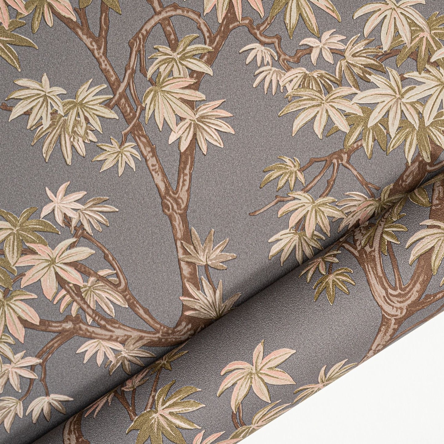 Charcoal Floral Acer Tree Wallpaper roll close up showing branch and leaf pattern detail