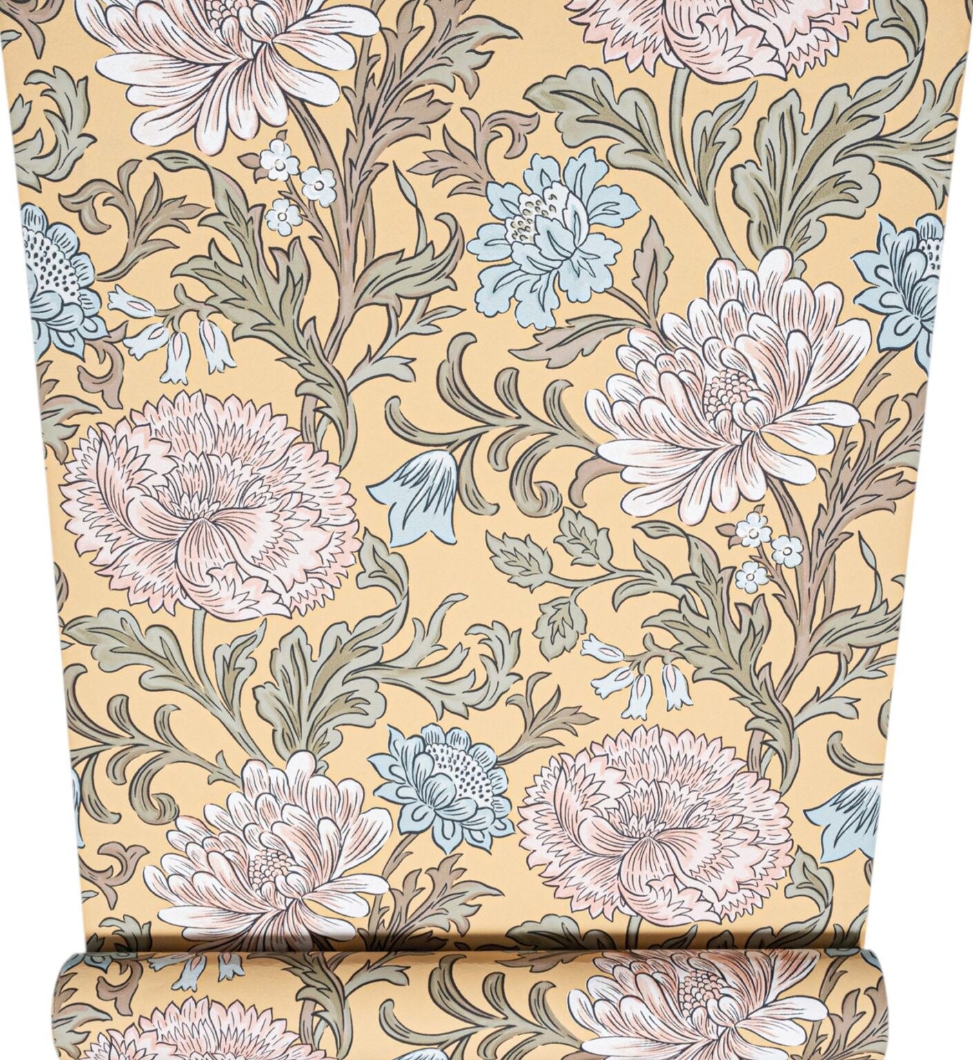 Mustard Floral Wallpaper upright roll showing full pattern length and repeat