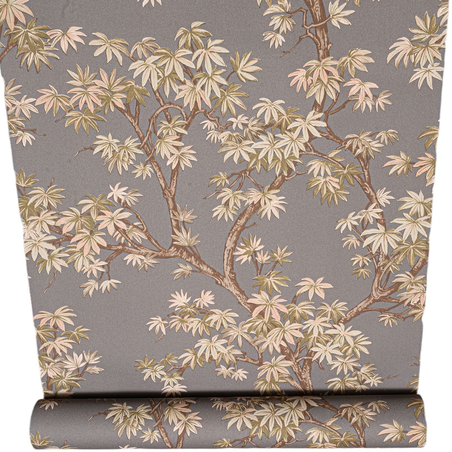 Charcoal Floral Acer Tree Wallpaper flat lay showing full acer tree and foliage pattern