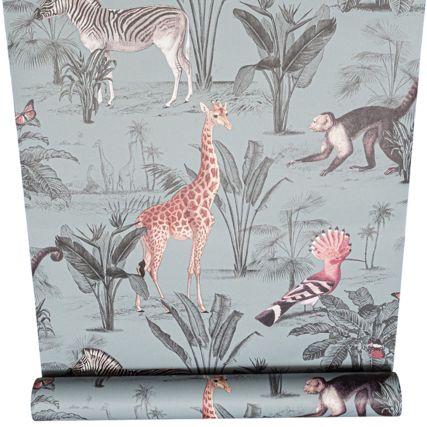 Blue Grey Tones Animal Safari Wallpaper Slightly Textured Feature Wall