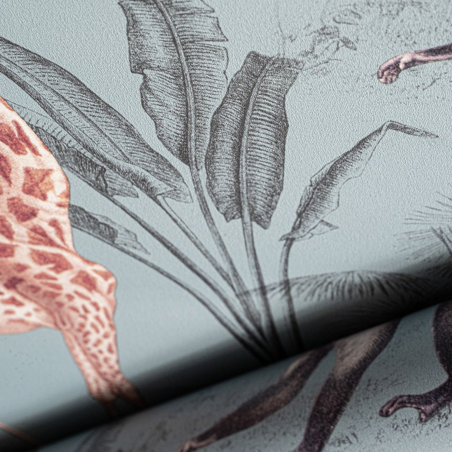 Blue Grey Tones Animal Safari Wallpaper Slightly Textured Feature Wall