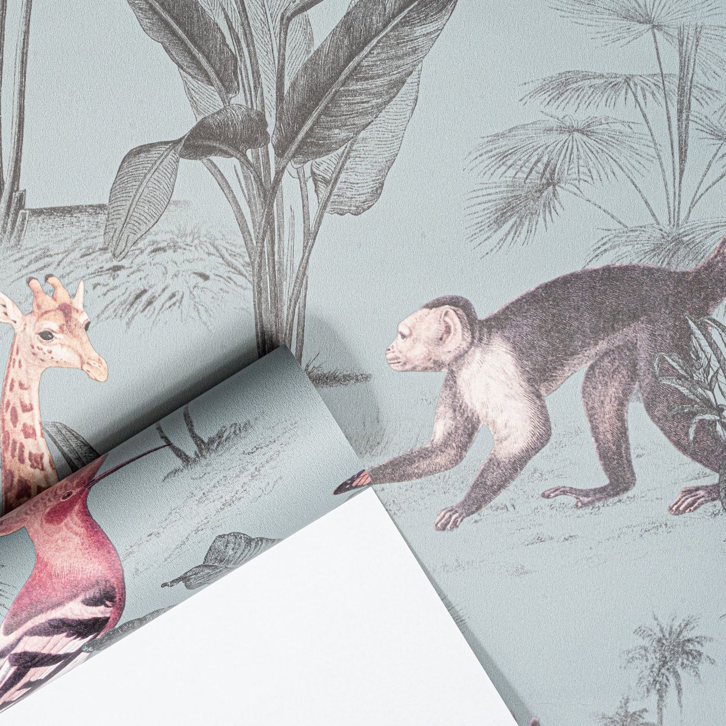 Blue Grey Tones Animal Safari Wallpaper Slightly Textured Feature Wall