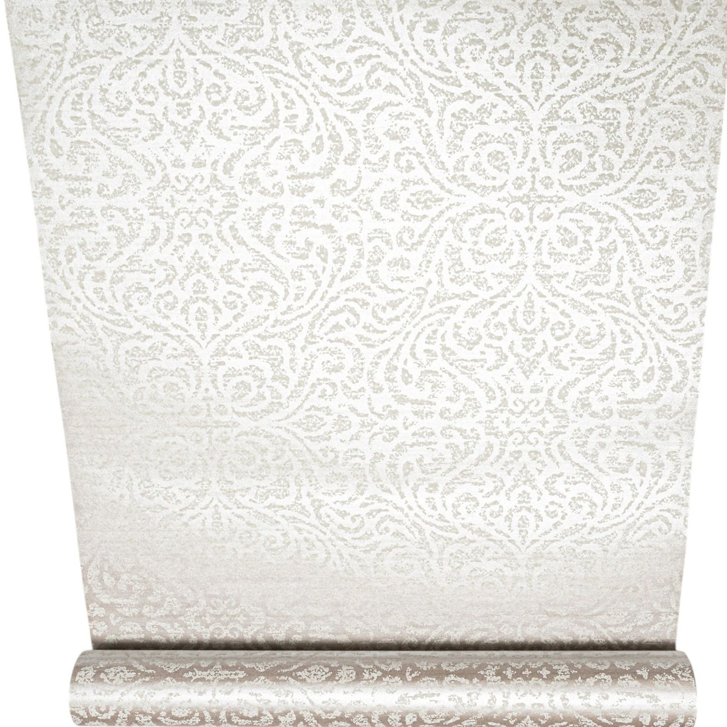 Taupe Metallic Damask Floral Textured Wallpaper unrolled showing full pattern length