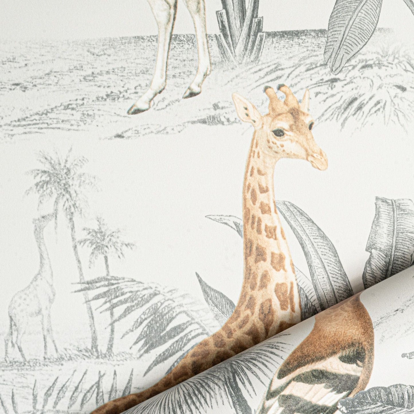 Soft White Animal Safari Wallpaper Slightly Textured Multi Feature Wall