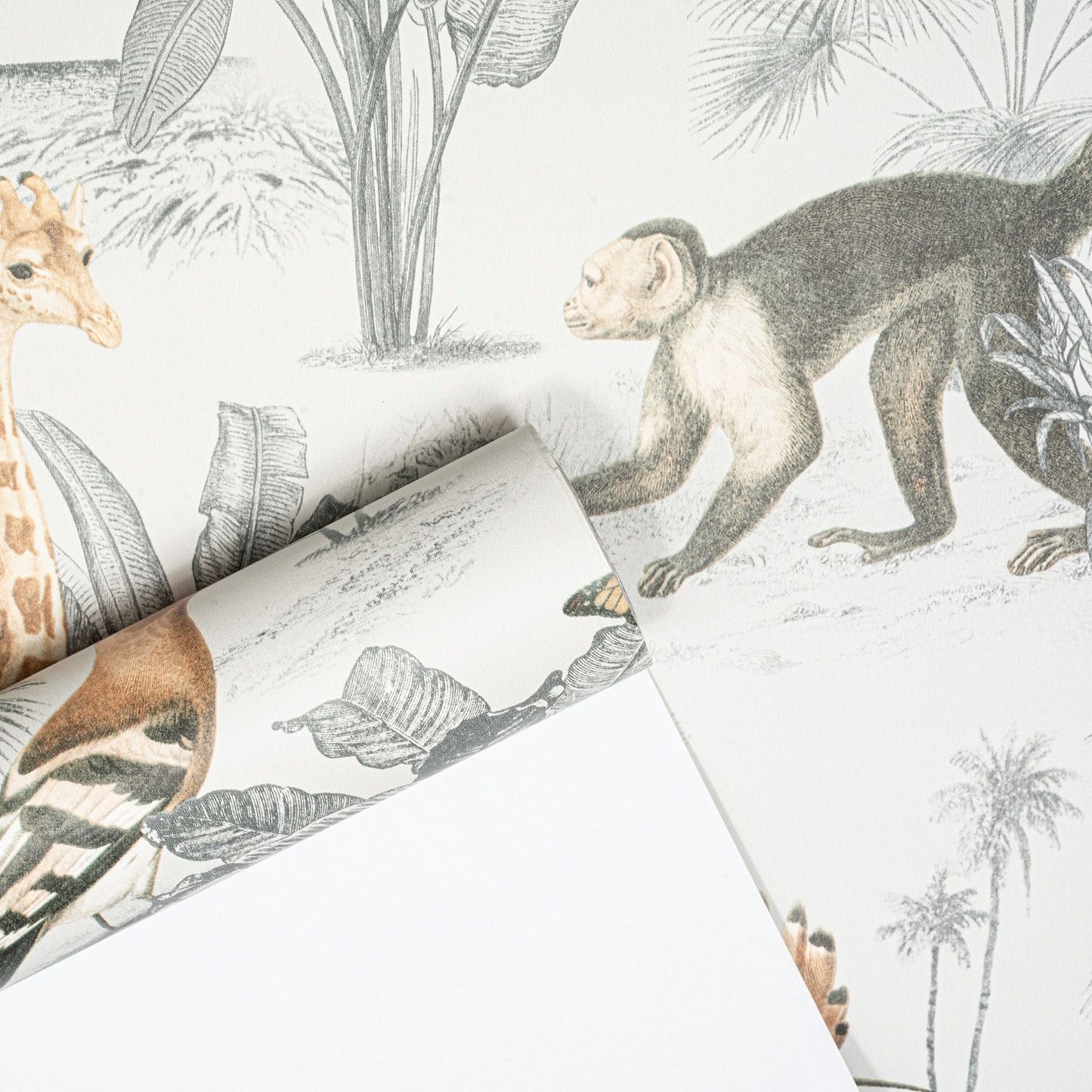 Soft White Animal Safari Wallpaper Slightly Textured Multi Feature Wall