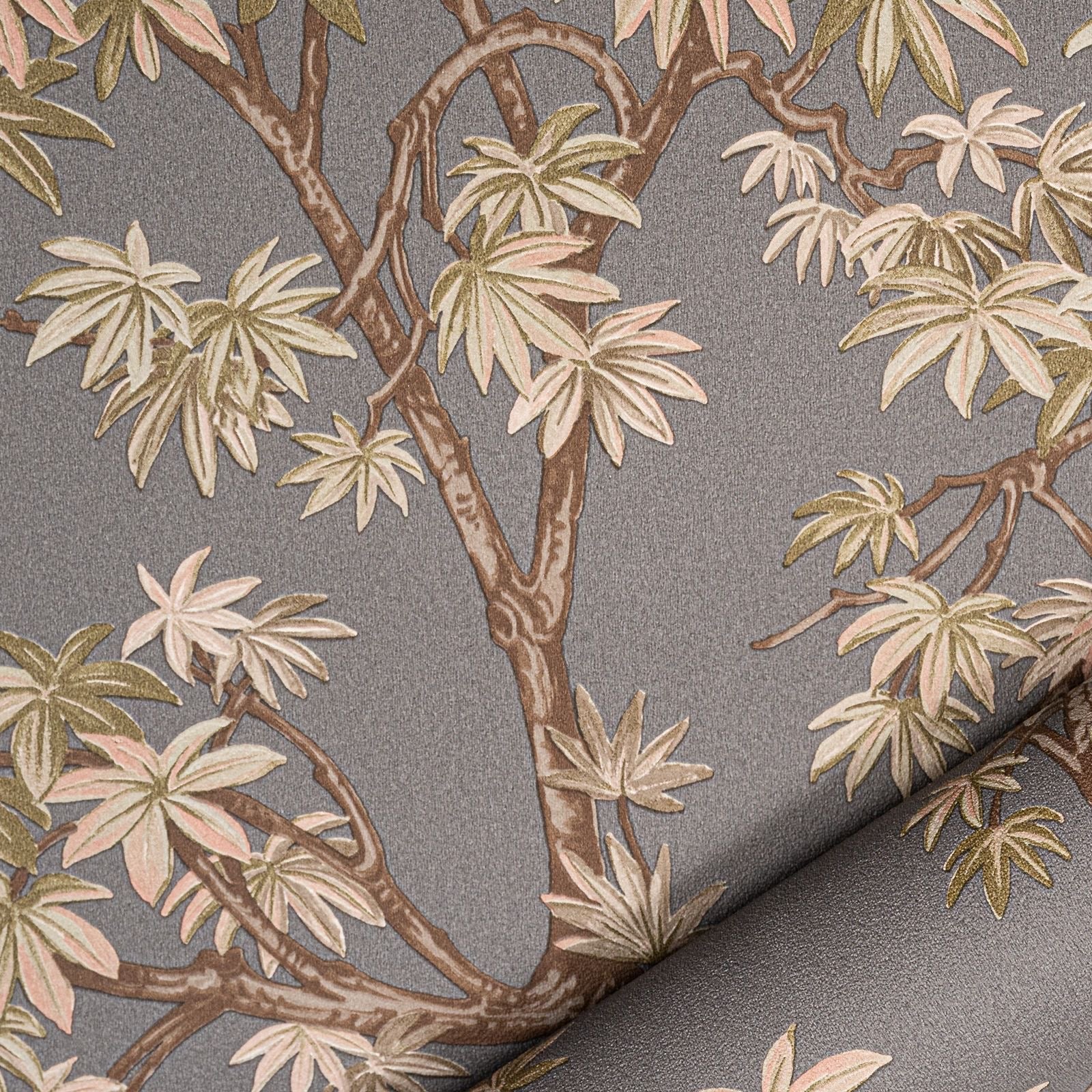 Charcoal Floral Acer Tree Wallpaper close up showing full tree canopy pattern on charcoal background