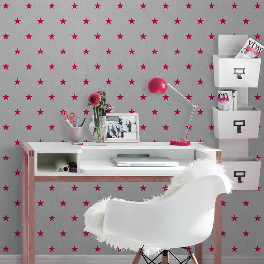 Grey and Pink Stars Wallpaper
