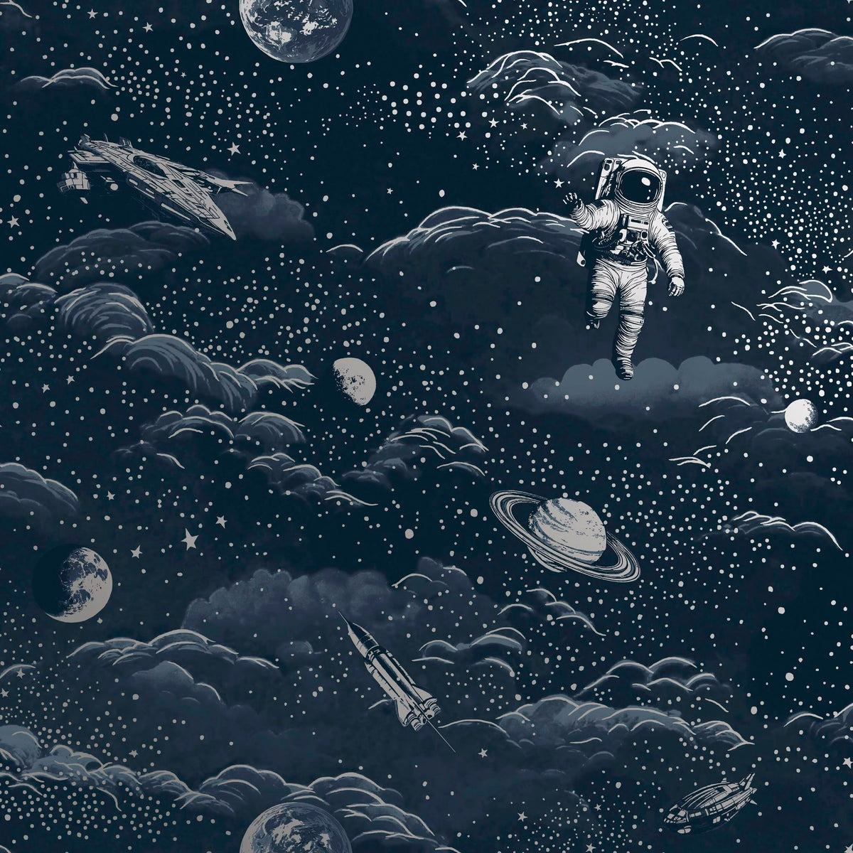 Blue Metallic Space Wallpaper