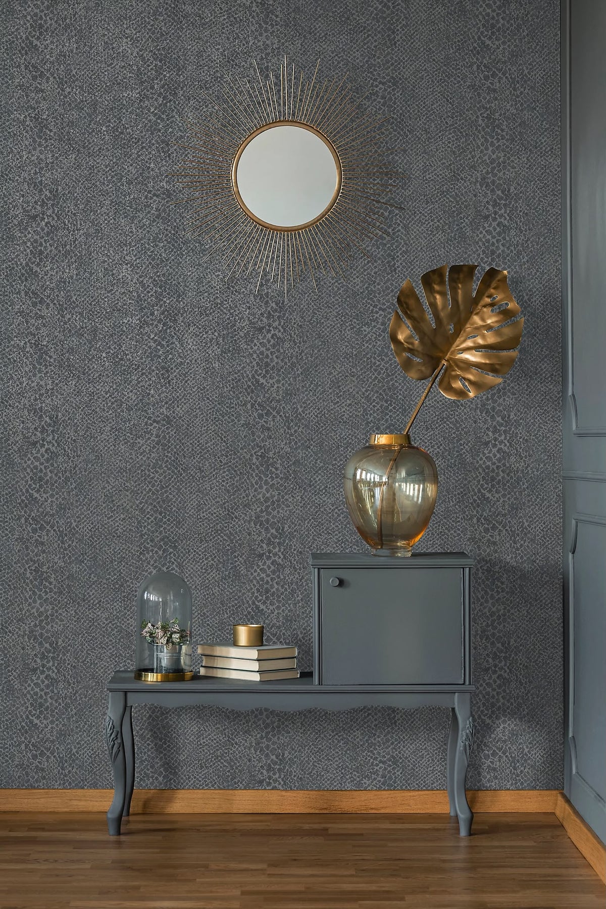 Boa Navy Blue Animal Print Wallpaper