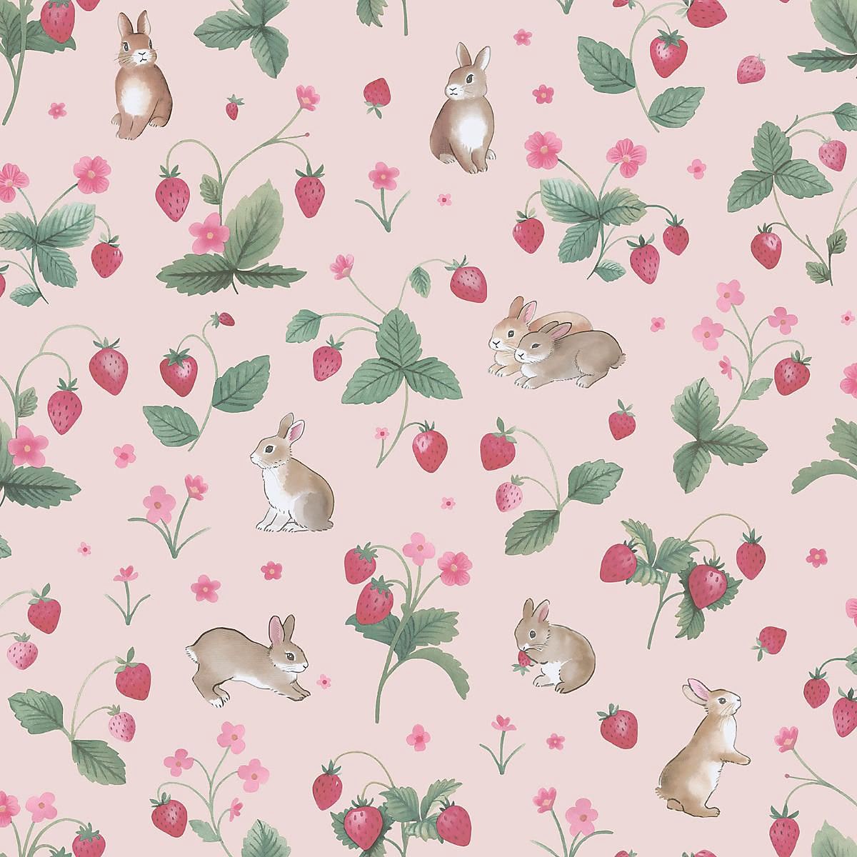Bunnies & Berries Pink Wallpaper