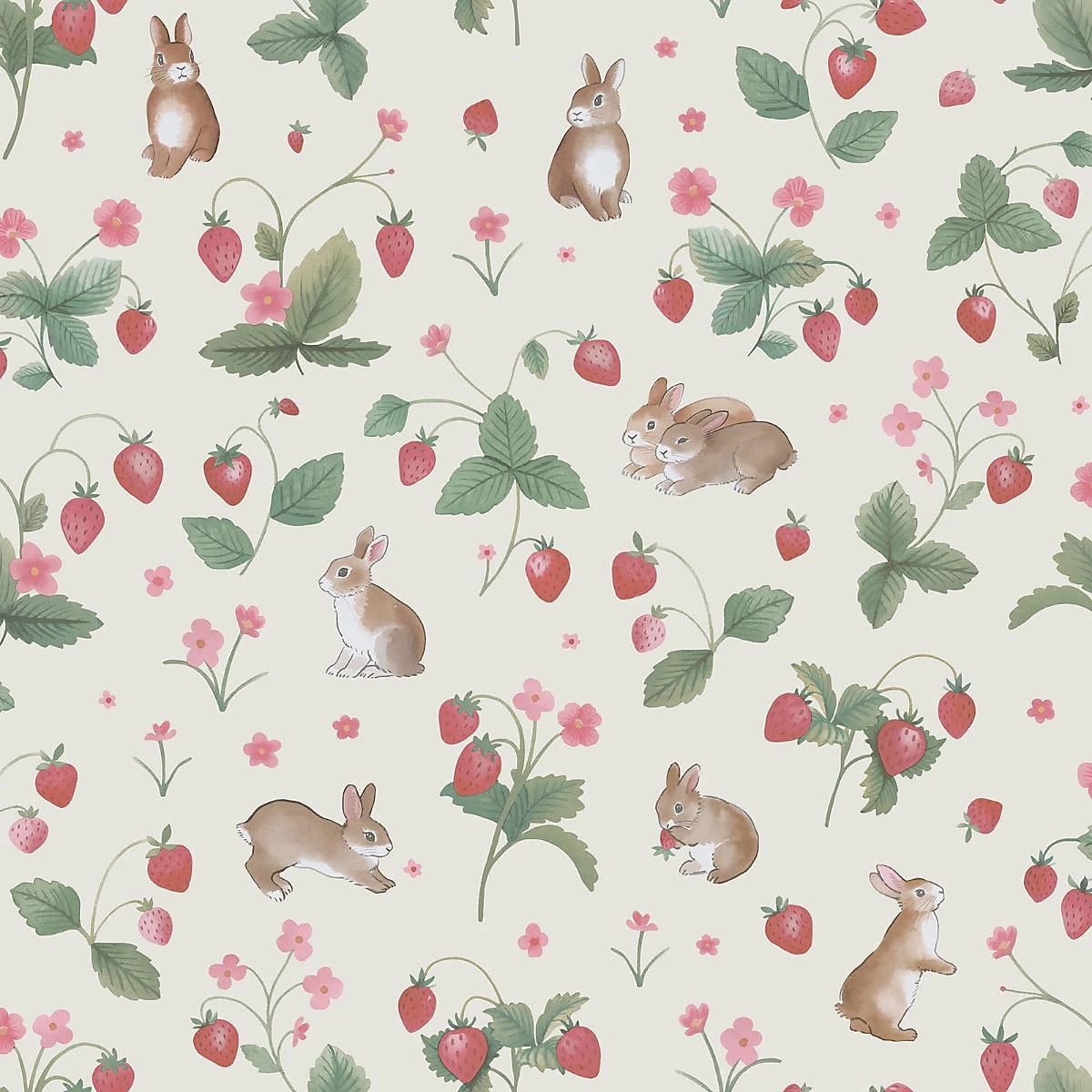 Bunnies & Berries Wallpaper - Cream / Multicolour