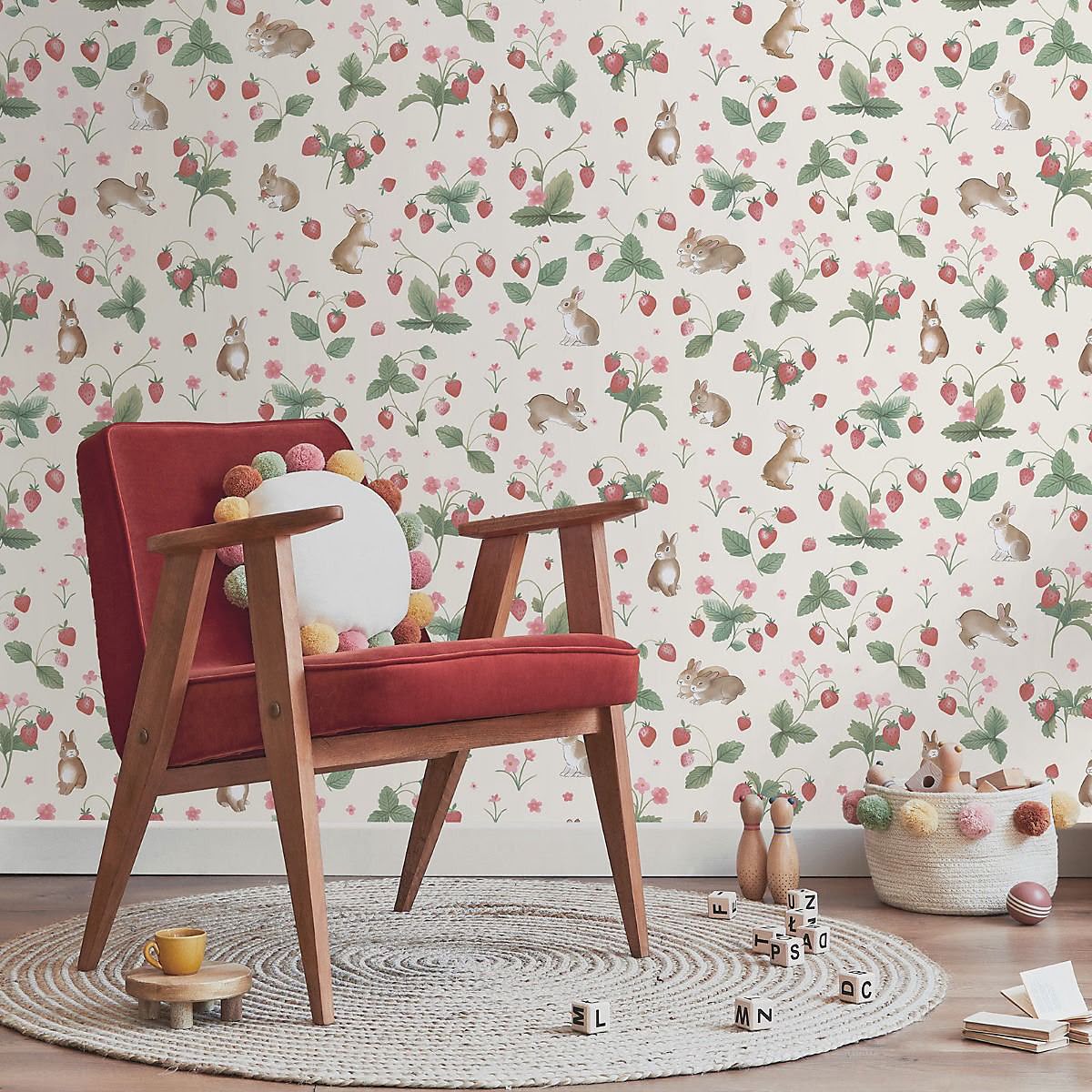 Bunnies & Berries Wallpaper - Cream / Multicolour
