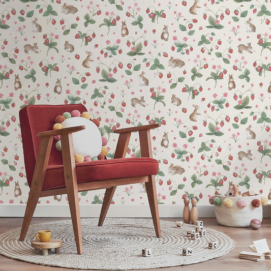 Bunnies & Berries Wallpaper - Cream / Multicolour