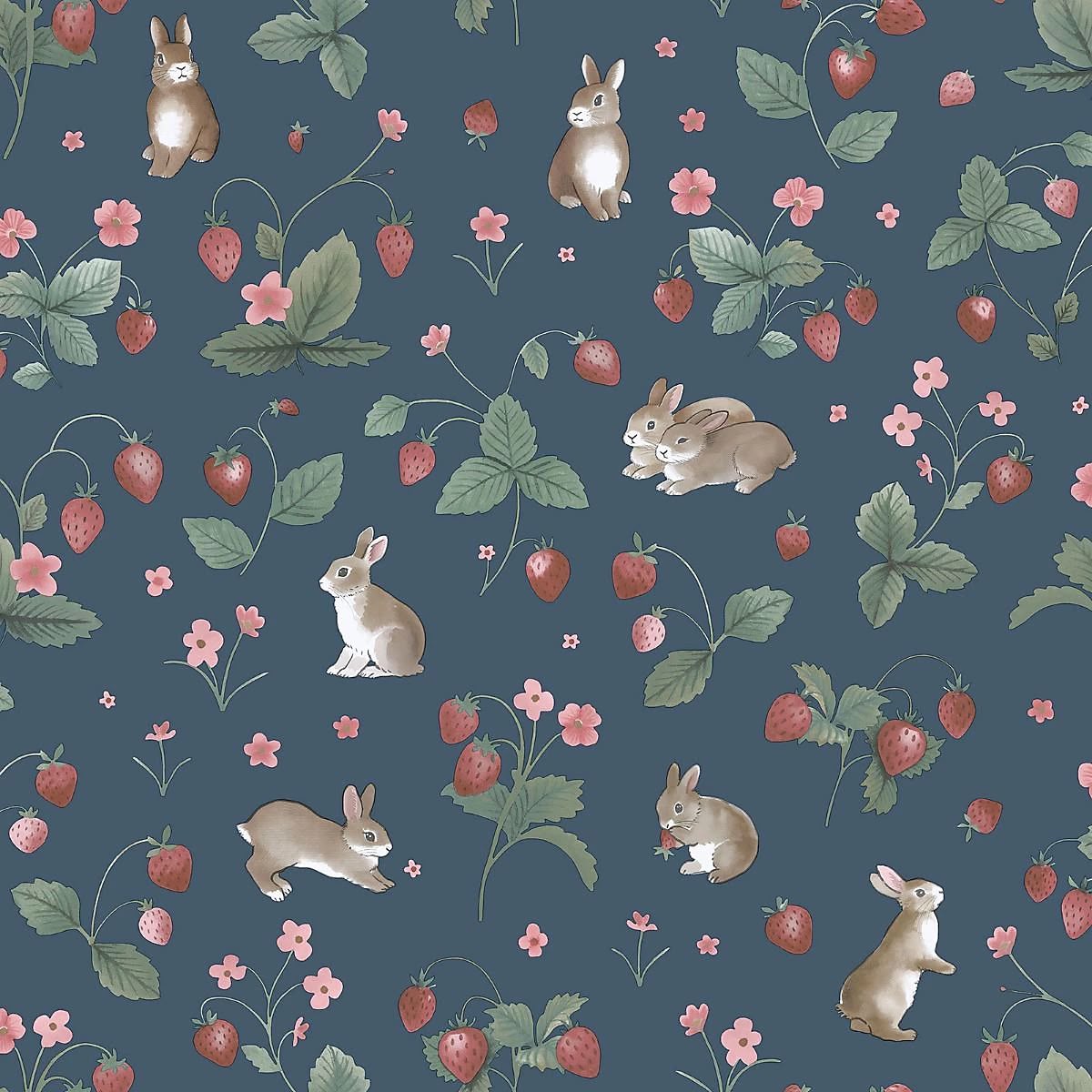 Bunnies & Berries Wallpaper Navy
