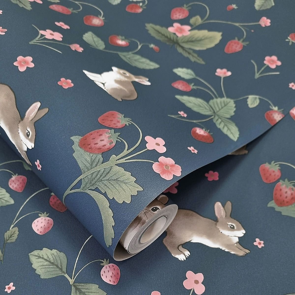 Bunnies & Berries Wallpaper Navy