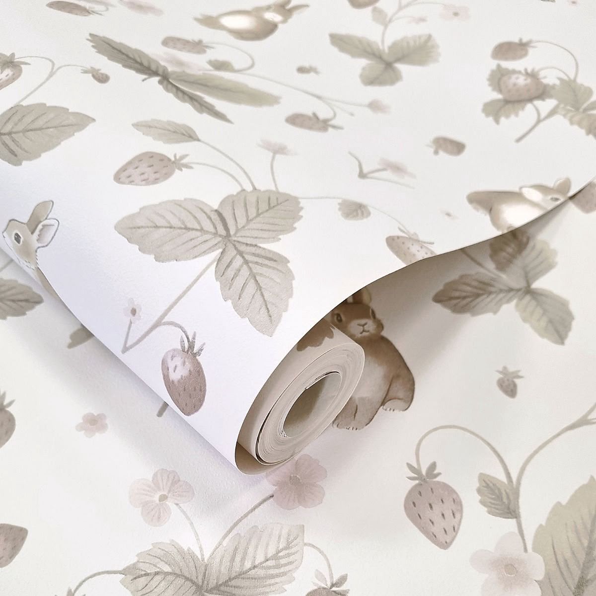 Bunnies & Berries Wallpaper - Neutral