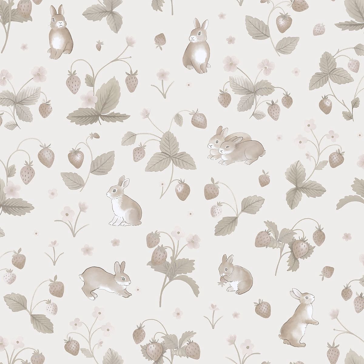 Bunnies & Berries Wallpaper - Neutral