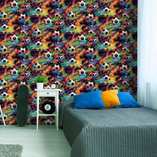 Galaxy Space Football Ball - Kids Bedroom Wallpaper