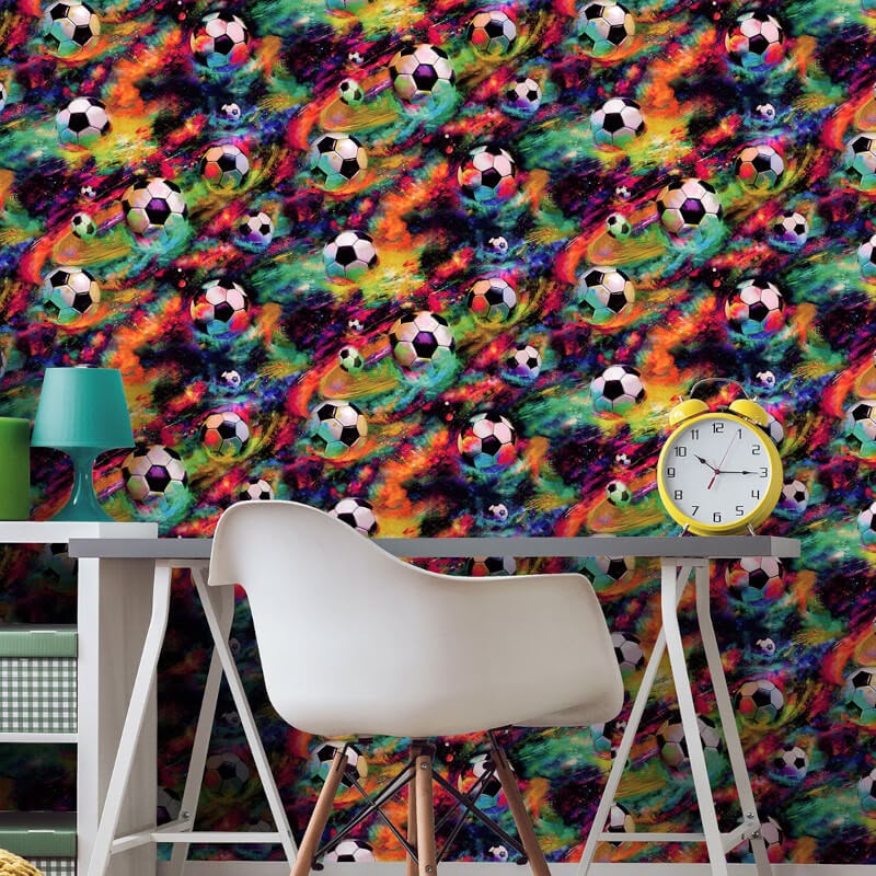 Galaxy Space Football Ball - Kids Bedroom Wallpaper
