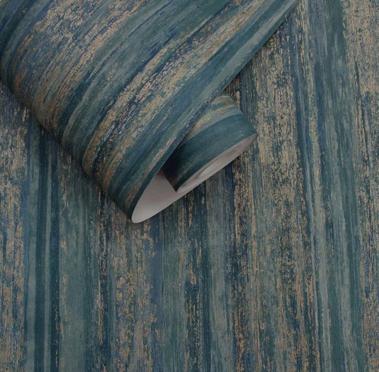 Lindora Teal - Rustic Timber Effect Wallpaper