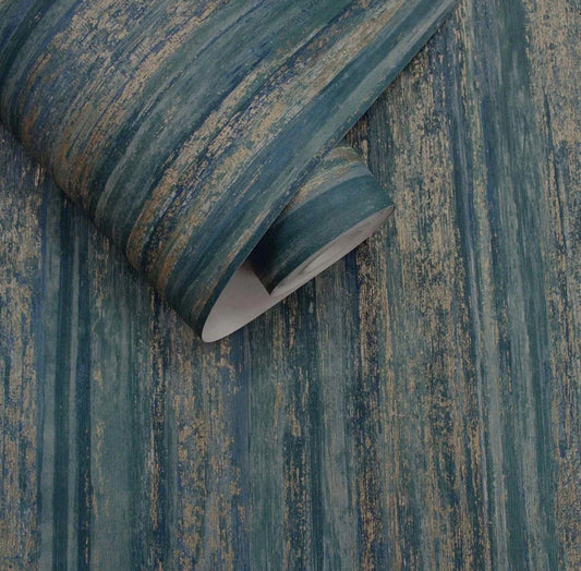Lindora Teal - Rustic Timber Effect Wallpaper
