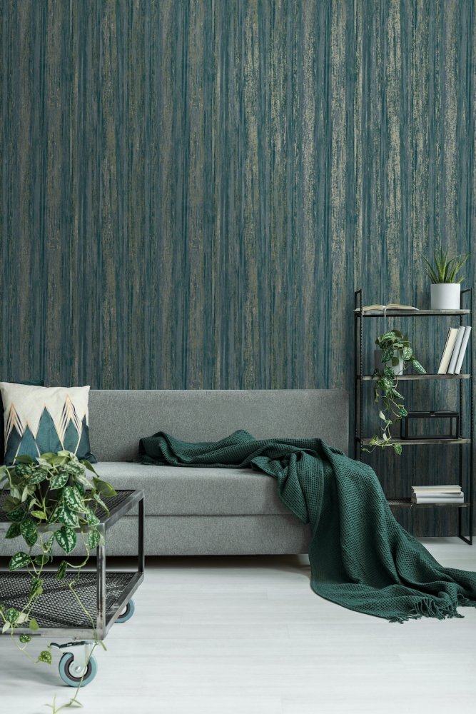 Lindora Teal - Rustic Timber Effect Wallpaper