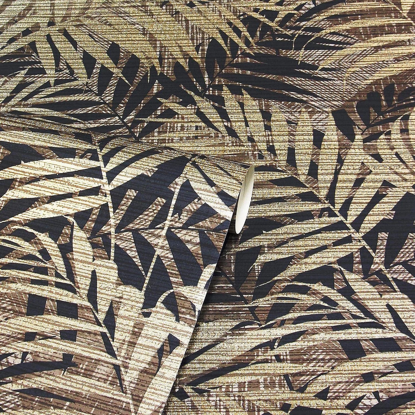 Textured Palm Wallpaper - Gold & Chocolate