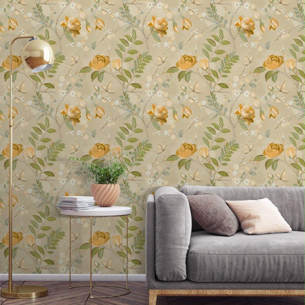 Lola Yellow Floral Wallpaper