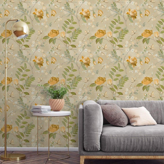 Lola Yellow Floral Wallpaper