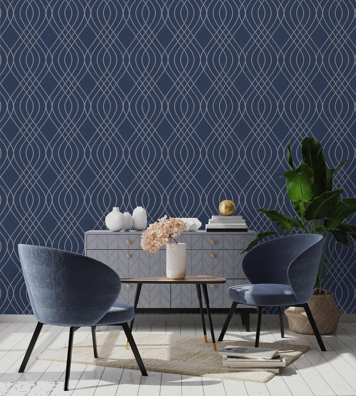 Mavi Deep Blue Geometric Blown Vinyl Wallpaper