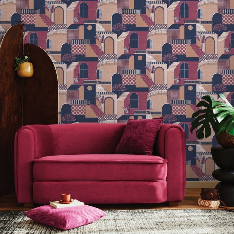 Medina Red & Navy Wallpaper