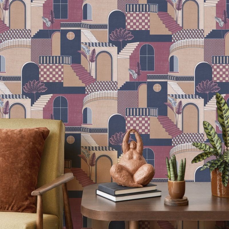 Medina Red & Navy Wallpaper