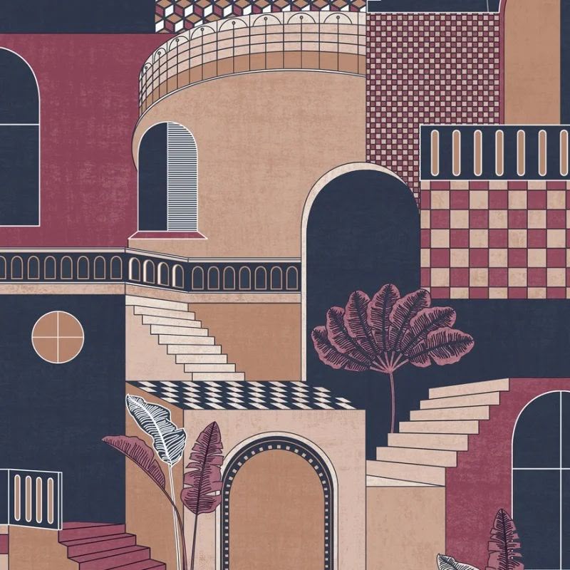 Medina Red & Navy Wallpaper