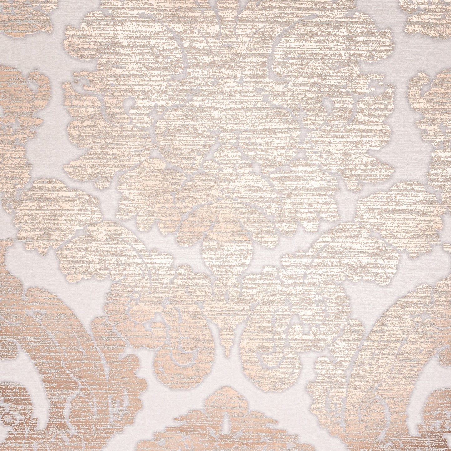 Rose Gold Damask Wallpaper close up showing metallic rose gold damask design
