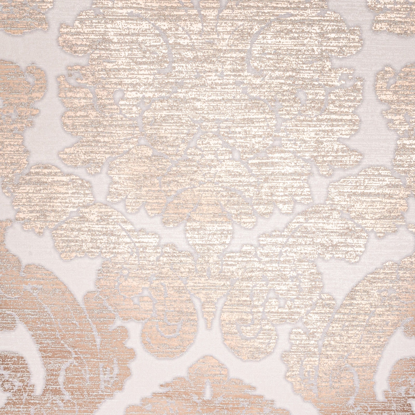 Rose Gold Damask Wallpaper close up showing metallic rose gold damask design