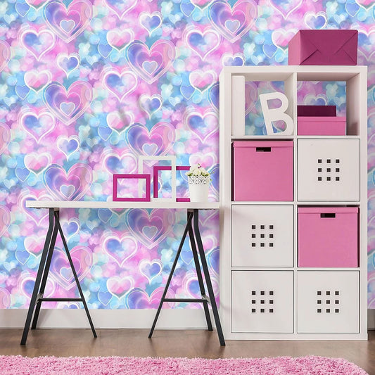 Neon hearts Pink & Blue Wallpaper