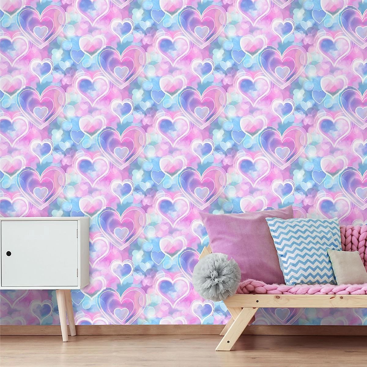 Neon hearts Pink & Blue Wallpaper