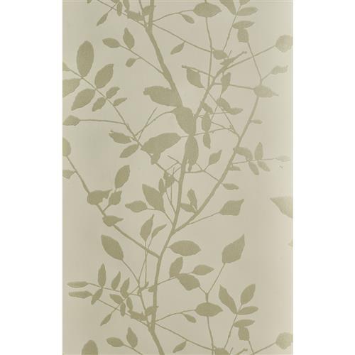 Floral Metallic Chalk Wallpaper close up showing delicate leaf and branch pattern detail