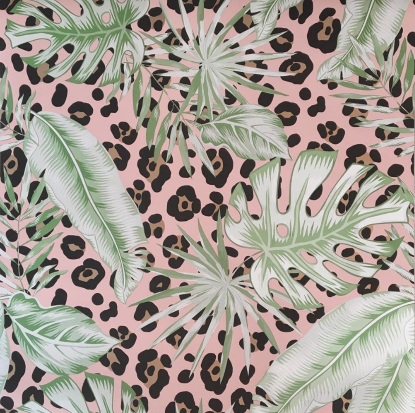 Pink Tropical Gold Leopard Print Wallpaper