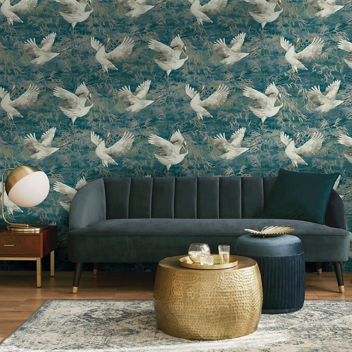 Sarus Cranes Teal Wallpaper