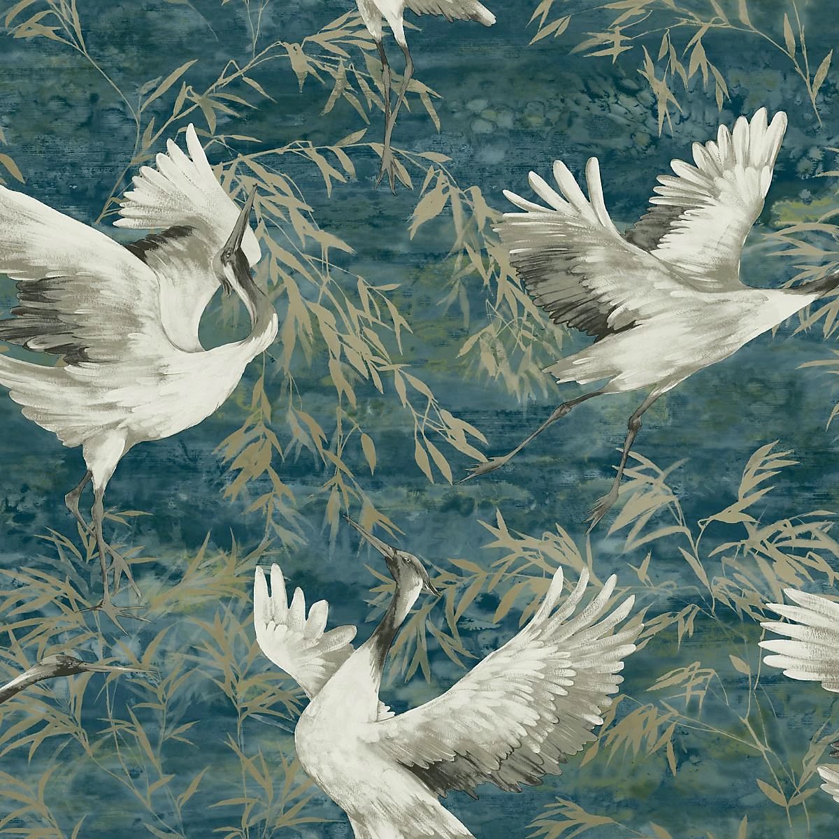Sarus Cranes Teal Wallpaper