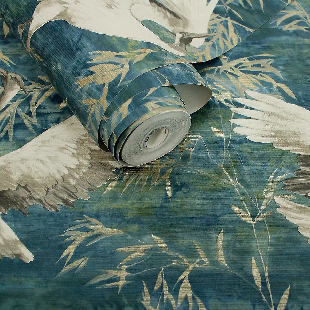 Sarus Cranes Teal Wallpaper