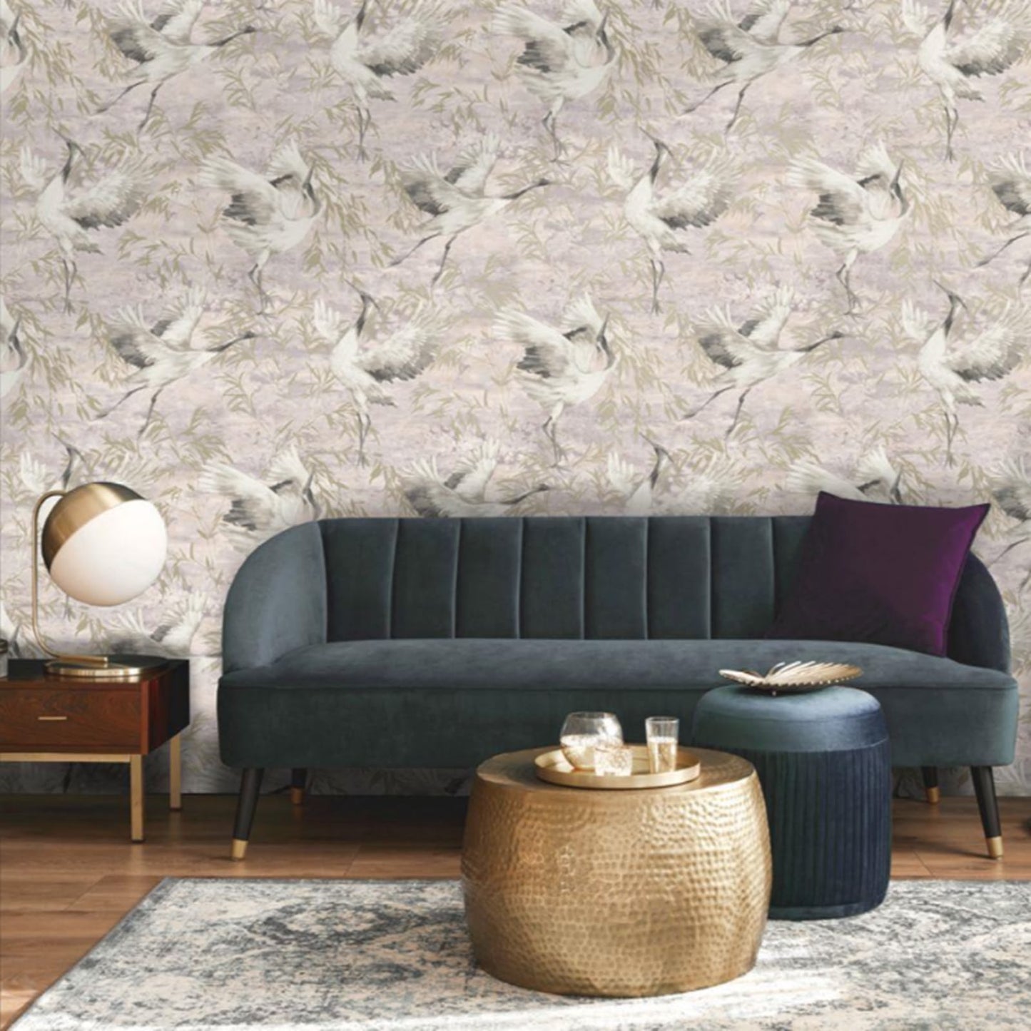 Sarus Pink Crane Metallic Wallpaper