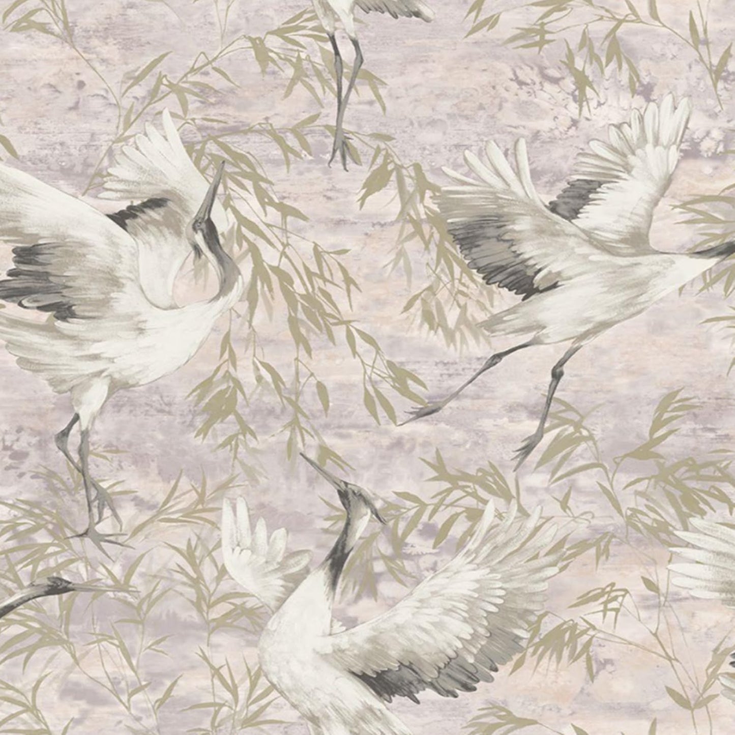 Sarus Pink Crane Metallic Wallpaper
