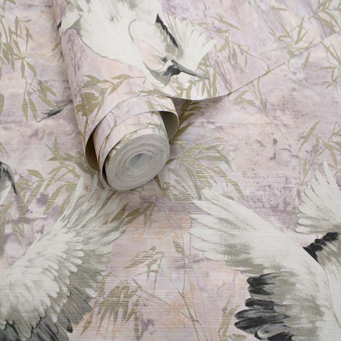 Sarus Pink Crane Metallic Wallpaper
