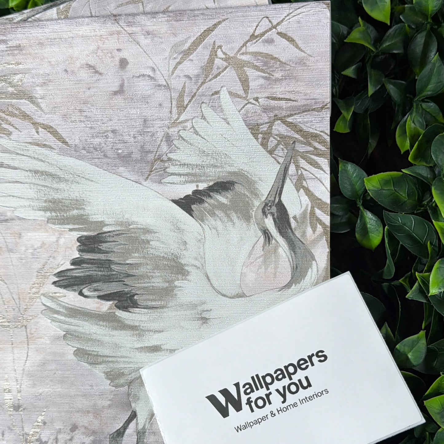 Sarus Pink Crane Metallic Wallpaper