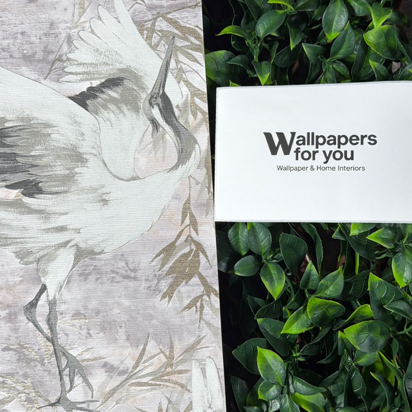 Sarus Pink Crane Metallic Wallpaper